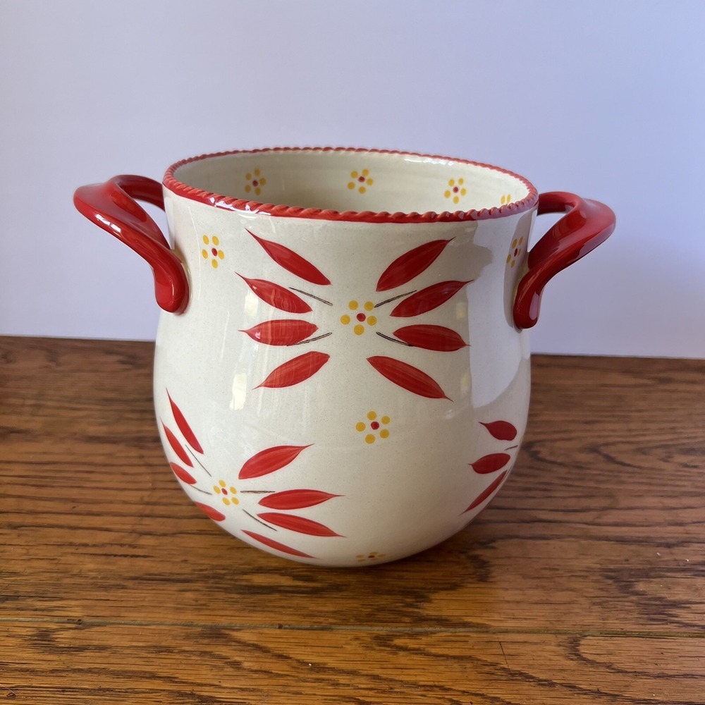 Temptations Old World Red‎ Crock Supersize Utensil Holder JAR Store & more 7"